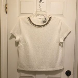 Pearl & Rhinestone Embellished Textured Top NWT